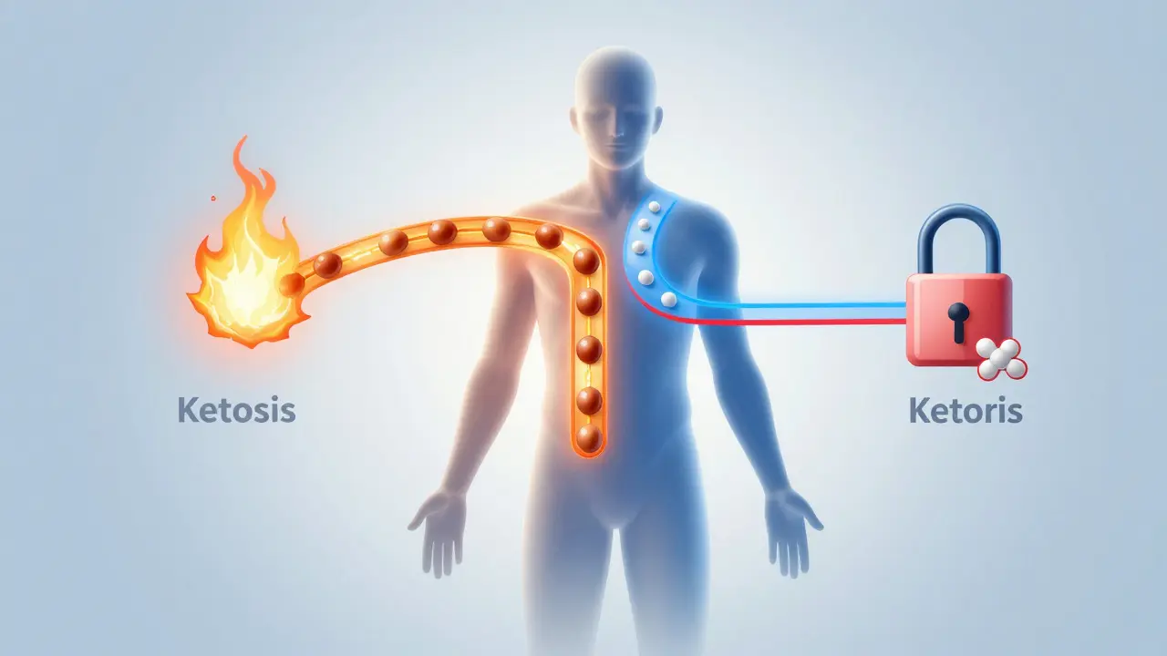 Konceptuální ilustrace metabolického přepnutí na spalování tuků při půstu.