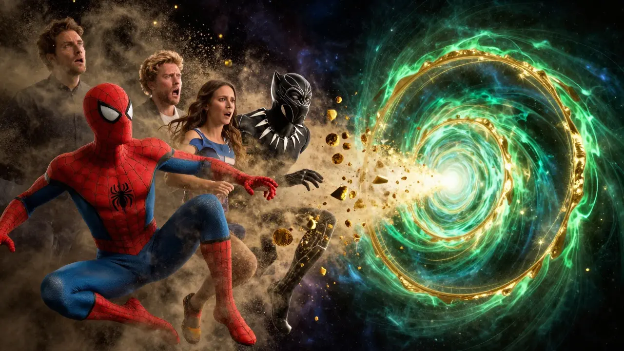 Hrdinové Avengers se rozpadají na prach po Thanosově poklepání