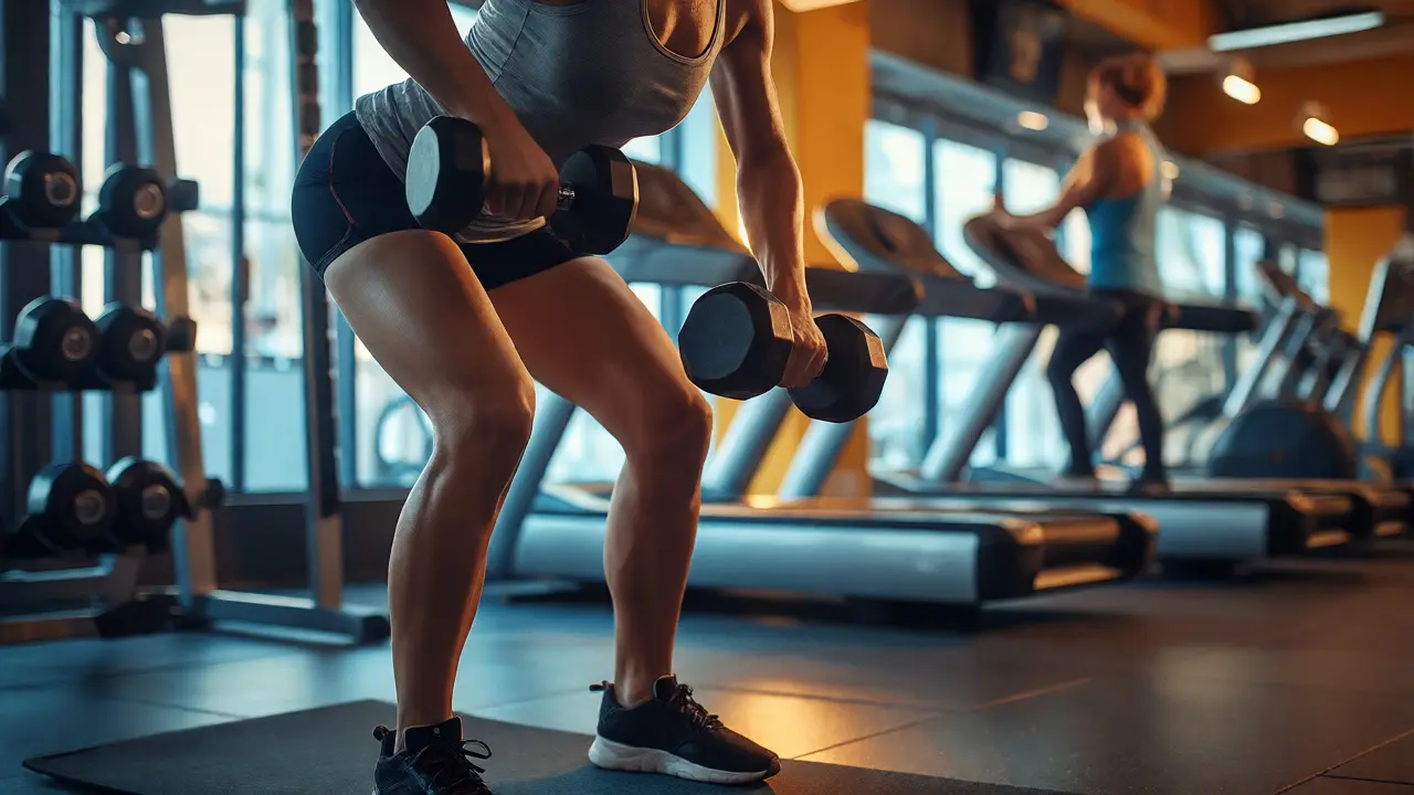 Osoba cvičící se zátěží v posilovně pro zvýšení metabolismu